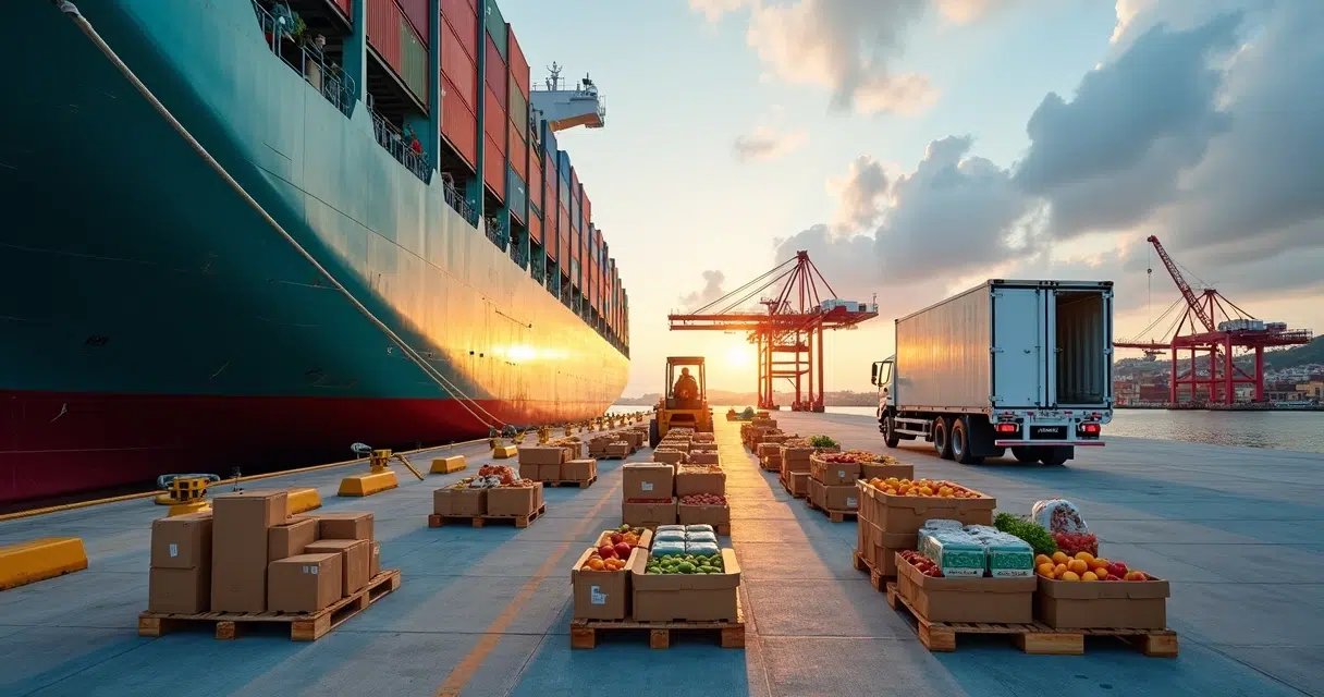 Container ship being supplied alongside a Brazilian port terminal