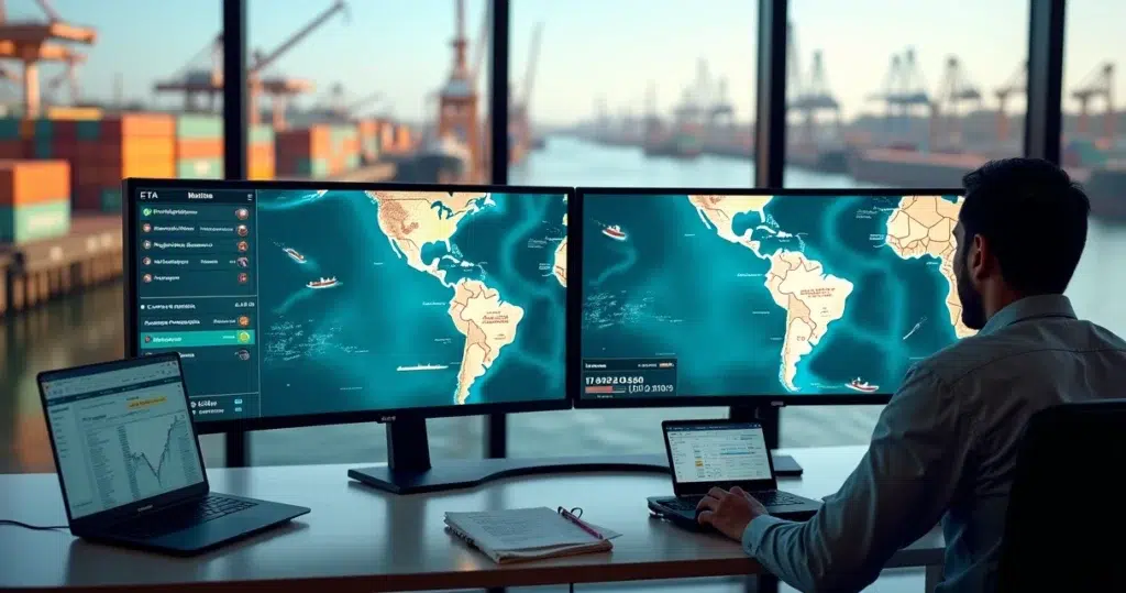 Dispatcher planning ship deliveries on digital map of Brazilian ports
