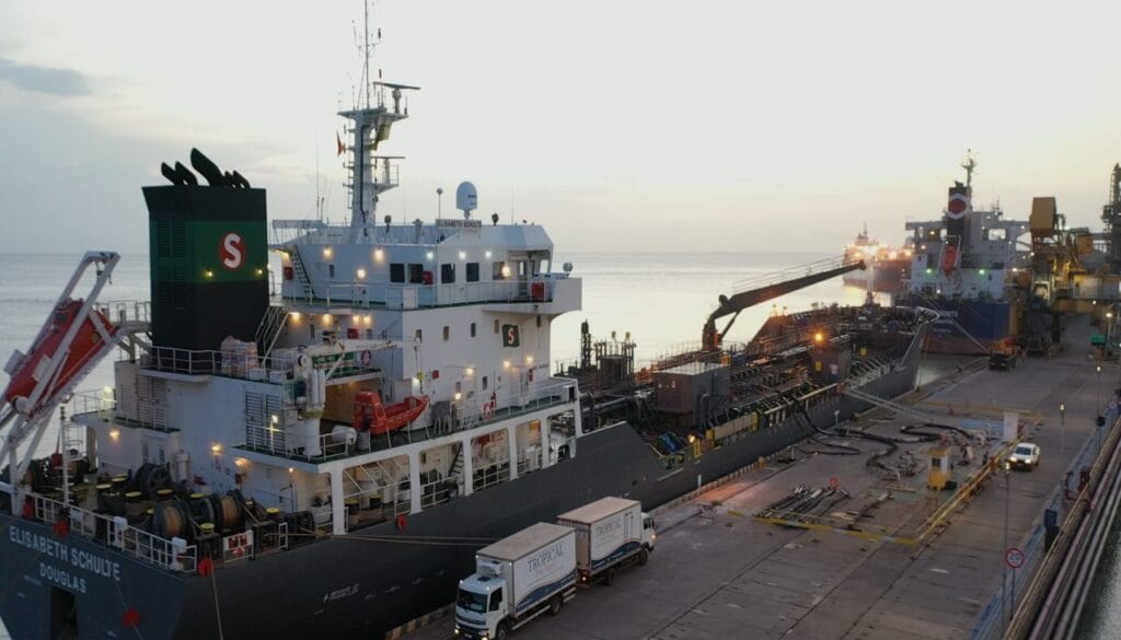 Delivery to a vessel at the berth at dusk, Port of Itaqui