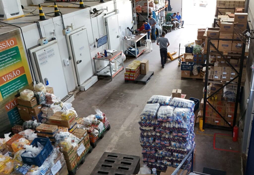 Provisions on pallets beside the cold rooms at the Tropical Ship Supply warehouse