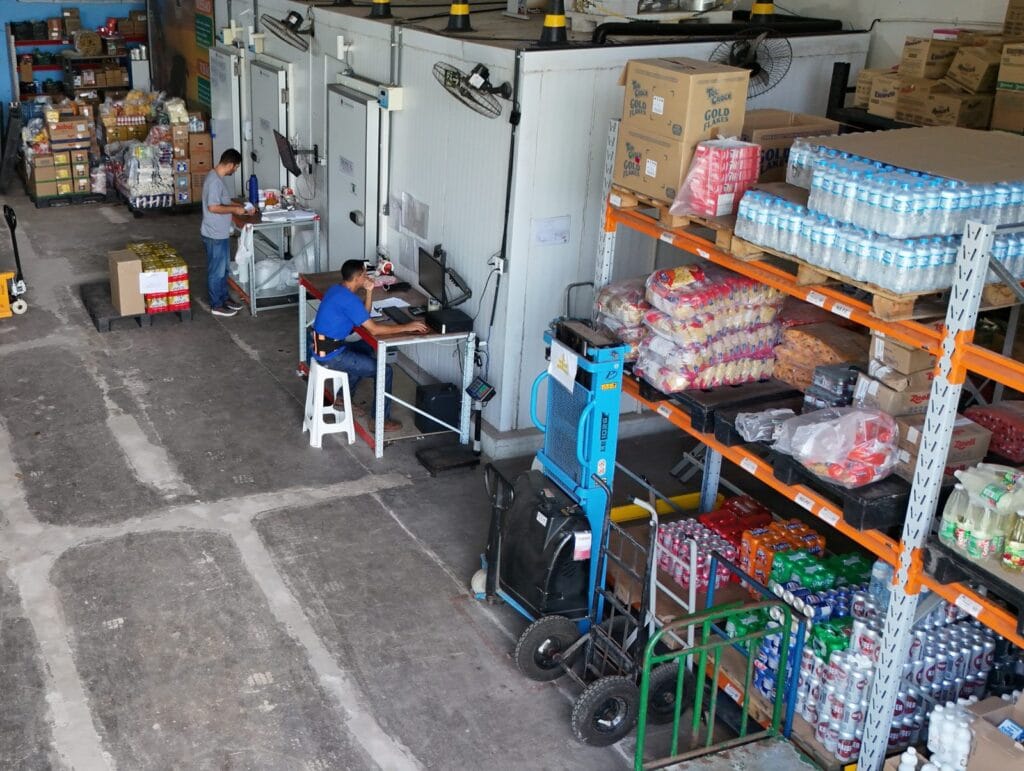 Dry stores and beverages on pallet racking at the Tropical Ship Supply warehouse in Sao Luis, Brazil